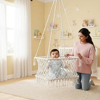 Patiofy Baby Swing for Kids | Non-Toxic Material | Indoor & Outdoor Use | Adjustable Design | Safely Made with Strong Metal Frame | Age 6 Months to 2 Years | Rectangle Shape - White