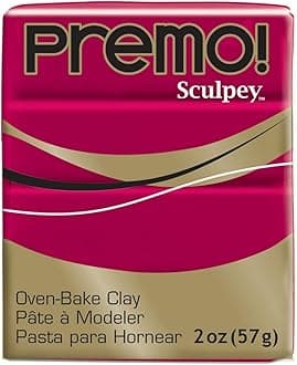 Sculpey Premo Polymer Oven-Bake Clay, Alizarin Crimson Hue, Non Toxic, 2 oz. bar, Great for jewelry making, holiday, DIY, mixed media and home décor projects