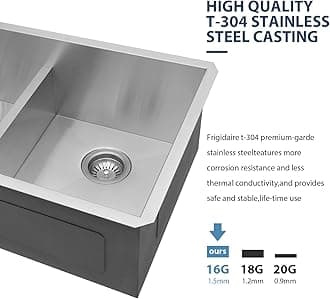 Lordear 33 Double Bowl Kitchen Sink Undermount - 33 Inch Undermount Kitchen Sink Low Divide Double Bowl 50/50 16 Gauge Stainless Steel Kitchen Sink Basin