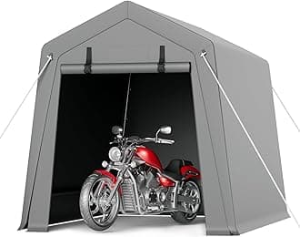 6 x 8 ft Portable, Carport Storage Shed with Heavy Duty Waterproof Tarp & 2 Roll-Up Zipper Doors, Ideal Tent for Motorcycles, Bikes, Garden Tools, and Firewood