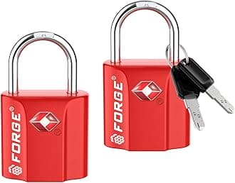 Forge 1''x1'' TSA Approved Luggage Locks: Ultra Secure dimple Key Travel Locks with zinc Alloy Body, for Luggage, Travel Cases, Backpacks, Red 2PK.