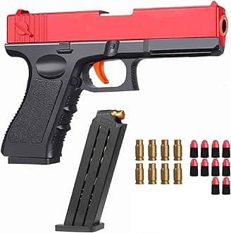 Foam Blaster Bullet Gun with 10 Pcs Darts, Soft Bullet Pistol Toy Gun, Pull Back Action with Jump EJECTING Magazine, Adventure & Fun Battle Action Kids Toy Gun Pistol (Red/black)
