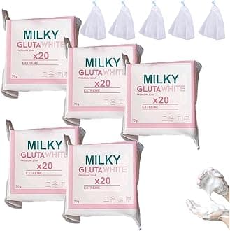 Milky Gluta 𝐖𝐡𝐢𝐭𝐞 Soap 20x, 70g Glutamilk 𝐖𝐡𝐢𝐭𝐞𝐧𝐢𝐧𝐠 Soap, Milkygluta 𝐖𝐡𝐢𝐭𝐞 Bar Soaps, Premium 𝐁𝐫𝐢𝐠𝐡𝐭𝐞𝐧𝐢𝐧𝐠 Soaps for Face & Body, Deep Cleanse, Exfoliate (5PCS)