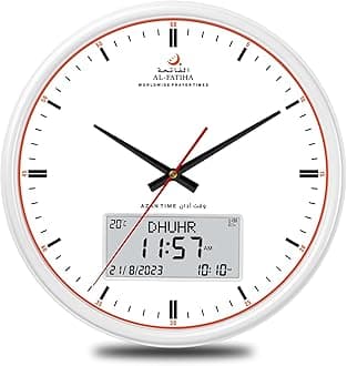 Azan Wall Clock, Prayer Alarm Clock With One Athan Sound for Bedroom, Living Room, Kitchen (White)