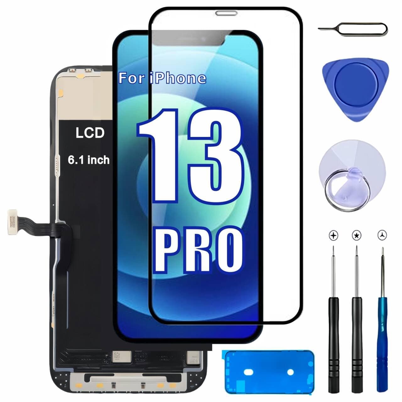 passionTR for iPhone 13 Pro LCD Screen Replacement Kit, 6.1’’ 3D Touch Display Digitizer Replacement Screen COF Full HD Assembly Stainless Steel Repair Kits + Waterproof+Screen Protector(Incell)