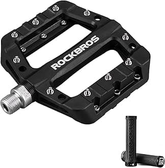 ROCKBROS Lightweight Mountain Bike Pedals Nylon Fiber Bicycle Platform Pedals for BMX MTB 9/16" Black with Bike Handlebar Grips