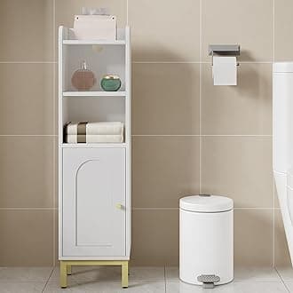 Bathroom Storage Cabinet, Small Corner Floor Cabinet with Door and Shelves, Narrow Toilet Paper Holder, Bathroom Organizer with Adjustable Shelf, for Small Spaces, White BC38213G