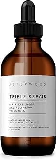 Asterwood Triple Repair Matrixyl 3000 + Argireline + Hyaluronic Acid + Vitamin C Serum for Face - Anti-Aging, Collagen Boosting, Hydrating - Fragrance-Free - 4 Fl Oz