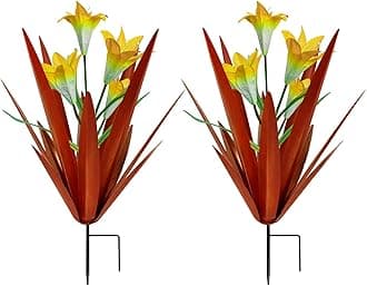 Homight Metal Agave Plant Outdoor Decoration Outdoor Garden Decoration Lily Mexican Yard Art Plant Garden Agave Lily Decorative Garden Gift… (2 Big Yellow Lilies)