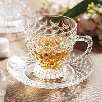 Premium Classic Glass Tea & Coffee Cup and Saucer - 250 ML, for Transparent Espresso Cappuccino hot Chocolate, Cups and Saucer Set for Coffee, Green, Herbal, Lemon Tea (2 Cup and 2 Saucer)