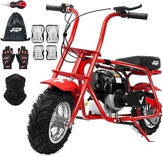 FRP MB40 4-Stroke Mini Bike, 40CC Kids Mini Dirt Bike with No Mixing Oil Need, Easy to Assemble,Goggles, Gloves and Neck Gaiter,18 Mph Max Speed and Support Up to 165 LBS (RED)