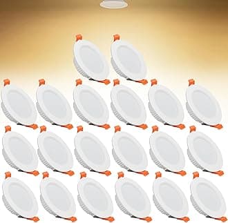9W LED Recessed Ceiling Spotlights, 3000K Warm White Ultra Slim Panel Light, Cut Φ90-100mm, AC110-240V Round Downlights for Living Room Office, 20 Pack