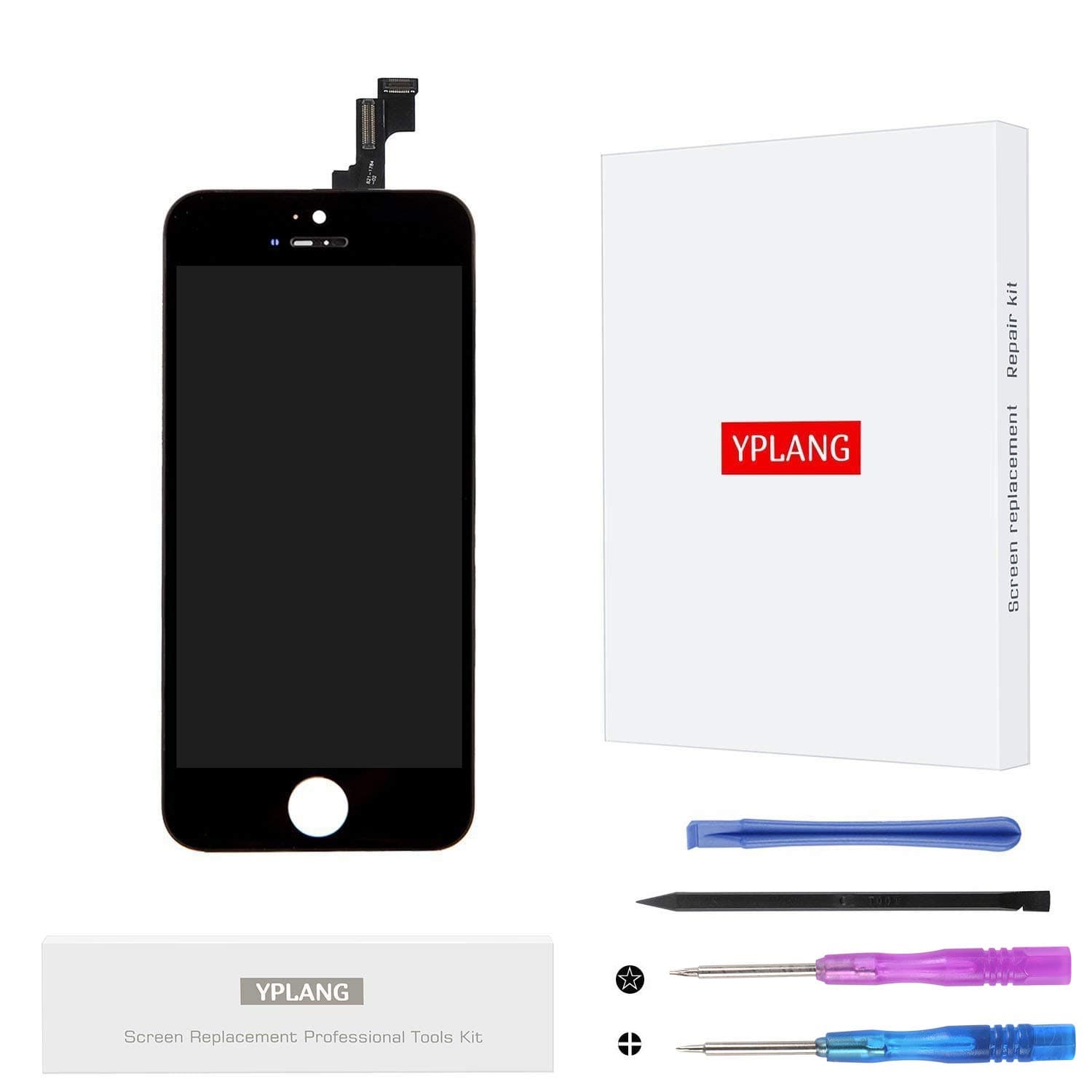YPLANG Screen Replacement Compatible for iPhone SE 5S Screen Replacement LCD Display Digitizer Frame Assembly Full Repair Kit, with Repair Tools and Flowchart (Black)