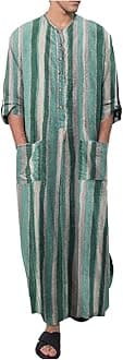 AlalasoMen's Muslim Kaftan Clothes Saudi Arabic Middle East Islamic Long Gown Dress Crew Neck Clothing Ramadan Jubbah