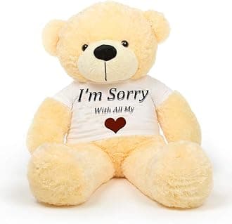 Hug'n'Feel® Soft Toys Big Teddy Bear Wearing I am Sorry with All T-Shirt 3 feet Cream_T Shirt_I am Sorry with All Plush & Stuffed Toys