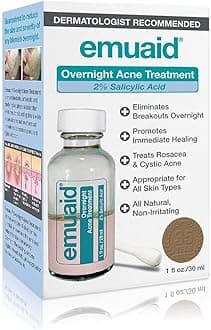 EMUAID Overnight Acne Treatment | Gentle, Fast-Acting Solution for Adults & Teens with Salicylic Acid | Clears Stubborn Pimples, Cystic Acne, Blackheads, Rosacea & Hormonal Breakouts | 1oz