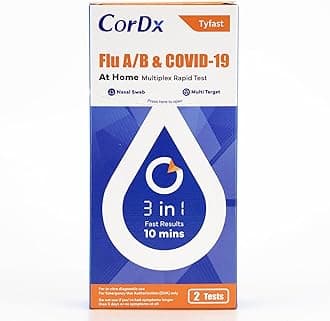 CorDx TyFast at Home Flu A/B & COVID-19 Multiplex Rapid Test Kit, Easy, Accurate, Fast Results in 10 Minutes, 3 in 1 Combo Kit, 2 Tests