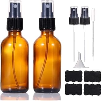 LIYUABU 60ml Amber Glass Spray Bottles,Small Empty Fine Mist Perfume Refillable Reusable Travel Spray Bottle for Essential Oils/Hair/Aromatherapy/Cleaning/Cosmetic with Extra Spray Nozzle(2 Pack)
