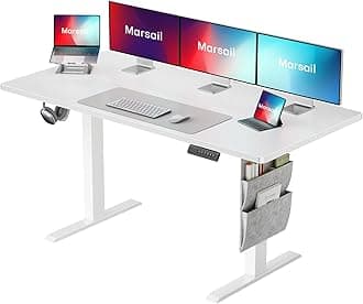 Marsail Standing Desk,Home Office Adjustable Heights Desk,Stand Up Desk,63x24 Inches Desktop Sit Stand Gaming Computer Desk for Study,Writing with 4 Memory Presets,Headphone Hook,Cable Organizer,White