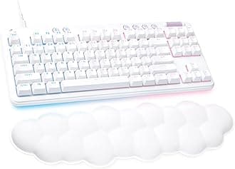Logitech G713 Wired Mechanical Gaming Keyboard with LIGHTSYNC RGB Lighting, Clicky Switches (GX Blue), and Keyboard Palm Rest, PC/Mac Compatible - White Mist