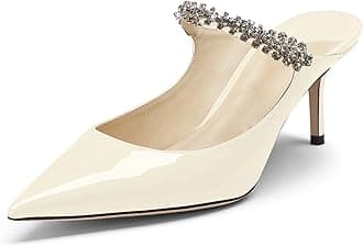 MIRAAZZURRA Women Heeled Mules Rhinestone Strappy Pointed Toe Mules Stiletto High Heels Slip On Bridal Sandals for Women