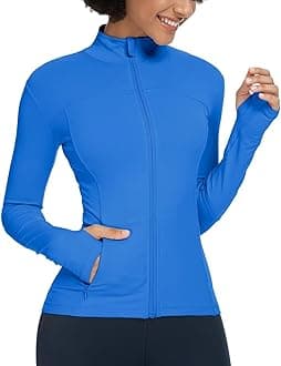 QUEENIEKE Women's Running Jacket Breathable Lightweight Sports Jacket Zipper Workout Jacket with Pocket for Yoga Fitness
