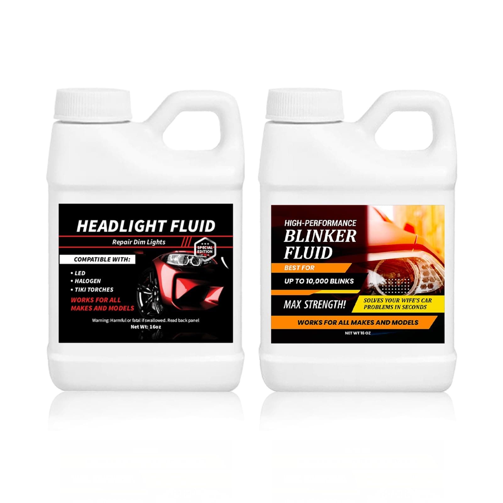 High Performance Blinker Fluid + Headlight Fluid - Combo Deal (2 Empty Bottles) Humorous Gag Gift | for All Makes & Models | Car Guy Gift | Dad Jokes | 16 oz Empty Bottle Each