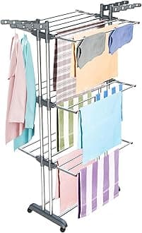 LiMETRO STEEL Clothes Drying Stand Foldable Stainless Steel for Home, Heavy Duty Cloth Dryer Stand for Balcony, Laundry Drying Rack for Clothes, Rust Proof Indoor Outdoor Drying Stand, 42x15x68 cm