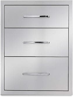 Outdoor Kitchen Drawers Stainless Steel 3-Drawer BBQ Drawer 16" W x 21" H x 23" D Enclosed Built-in Drawer Flush Mount for Outdoor Kitchens & BBQ Islands