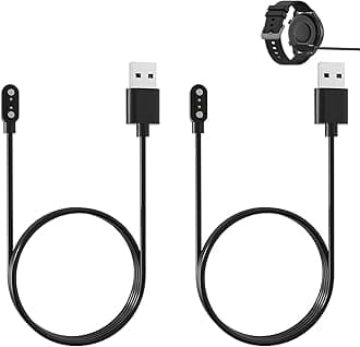 Smart Watch Charger 2 Pin Magnetic, 2PCS 4mm Watch Charger for Radley Series, 2 Pin Magnet USB Charging Cables Compatible with Sekonda, Ticwatch, Haylou, Xiaomi, Reflex Active (Black)