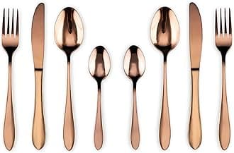 ANH MART Mirror Finish Rose Gold Plated Stainless Steel Flatware Set Copper Silverware Set Rose Gold Spoon Color Cutlery Set [Dinner Fork-Tea Spoon-Salad Spoon-Knife] Set of (Set of 8)