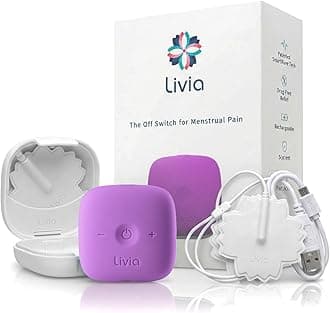 Livia Menstrual Pain Relief Device, Lavender – Off-Switch for Period Pain – Portable & Discreet – Rechargeable, Up to 8 Hours Battery – Complete Kit with Stick-On Pads – The Go-to Travel Partner