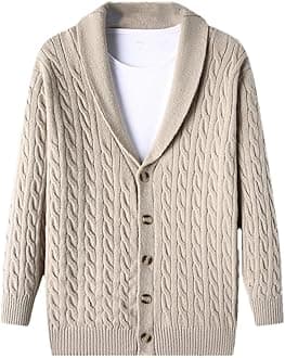 Men's Diamond Plaid Thick Wool Warm Long Sleeved Cardigan Knitted Sweater