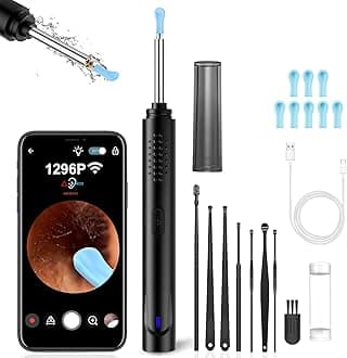 Ear Wax Removal, Ear Cleaner with Camera with 1296P, Earwax Removal kit with 9 Ear Pickand 8 Traditional Tools, Built-in WiFi lP67 Waterproof, Ear Cleaning Kit foriPhone,iPad,Android (Black)