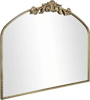 AIXI HOME Arched Gold Antique Mirror 36“W x 29”L, Traditional Vintage Baroque Mirror with Ornate Matel Frame, Victorian Dress Mirror for Entryway/Fireplace/Living Room/Hallway/Bathroom