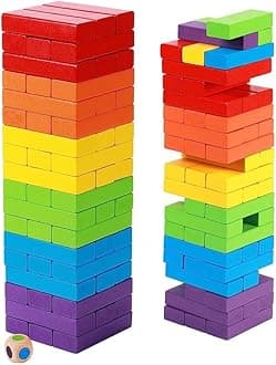 - Toy Imagine 54 Pcs Colourful Wooden Blocks for Boys 7–14 Years – Indoor Balancing & Building Game, Montessori Wooden Toys, Kids Activity Tower Block for Cognitive Development & Fun