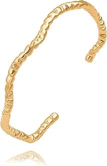 PERNNLA PEARL Dainty Gold Bar Bracelet for Women Simple Delicate Thin Cuff Bangle Hook Bracelet 18K Gold Plated Handmade Minimalist Jewelry