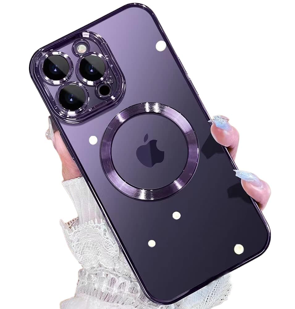 Clear Logo Electroplating Transparent Case for iPhone 14 Pro Max Case 6.7 inch 2022, Luxury Electroplated TPU Cover, Individual Camera Protection for Each Lens Bumper Case (Deep Purple)