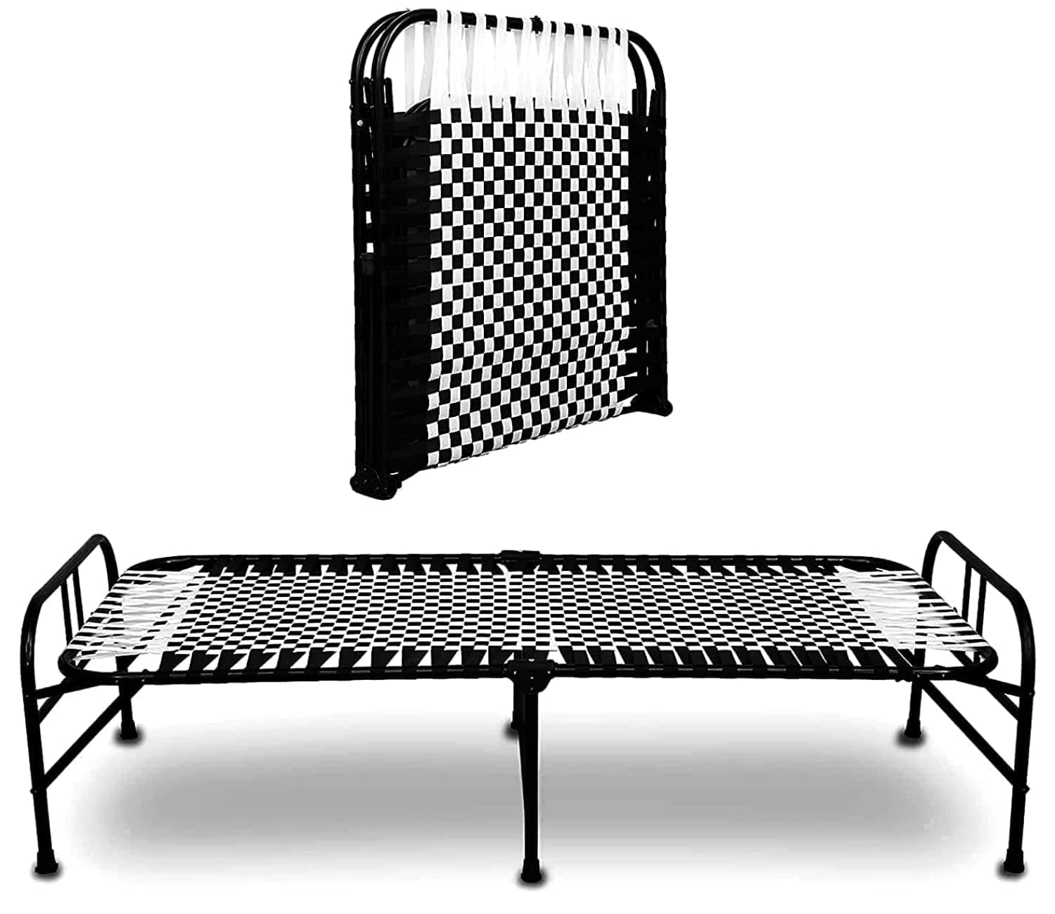 Folding Beds Single for Sleeping, Portable Single Folding Space Saving Heavy Duty Foldable/Khat Cot for Sleeping Bed Sturdy Metal Frame Space Saving Desig 3X6 Feet, Black