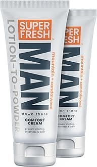 Super Fresh Ball Deodorant Powder Lotion Comfort Cream for Man Parts Groin Butt and Body Hygiene Controls Odor Stops Chafing and Itch Absorbs Sweat Aluminum Free Formula in 4 oz Twin Pack