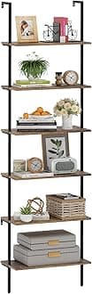 Wolawu Ladder Shelf 6 Tiers Rustic Brown