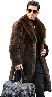 Men's Faux Fur Coat Winter Long Faux Mink Coat Fluffy Thick Trench Coat for Men