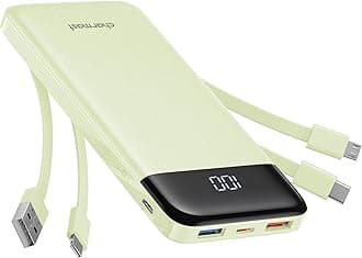 Portable Charger with Built in Cables, Power Bank with Cords Wires, Slim 10000mAh Travel Battery Pack 6 Outputs 3 Inputs 3A Fast Charging for Samsung Google Pixel LG Moto iPhone iPad