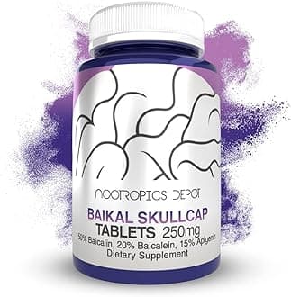 Baikal Skullcap Extract Tablets | 250mg | 120 Count | >15% Apigenin, >20% Baicalein, >50% Baicalin