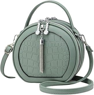 Stylish Vegan Leather Round Sling Bag for Women and Girls with Tassel and Removable Belt | Handbag | Crossbody | Satchel | Trendy | Ladies Purse | Side | Shoulder | Gift for Women, Green