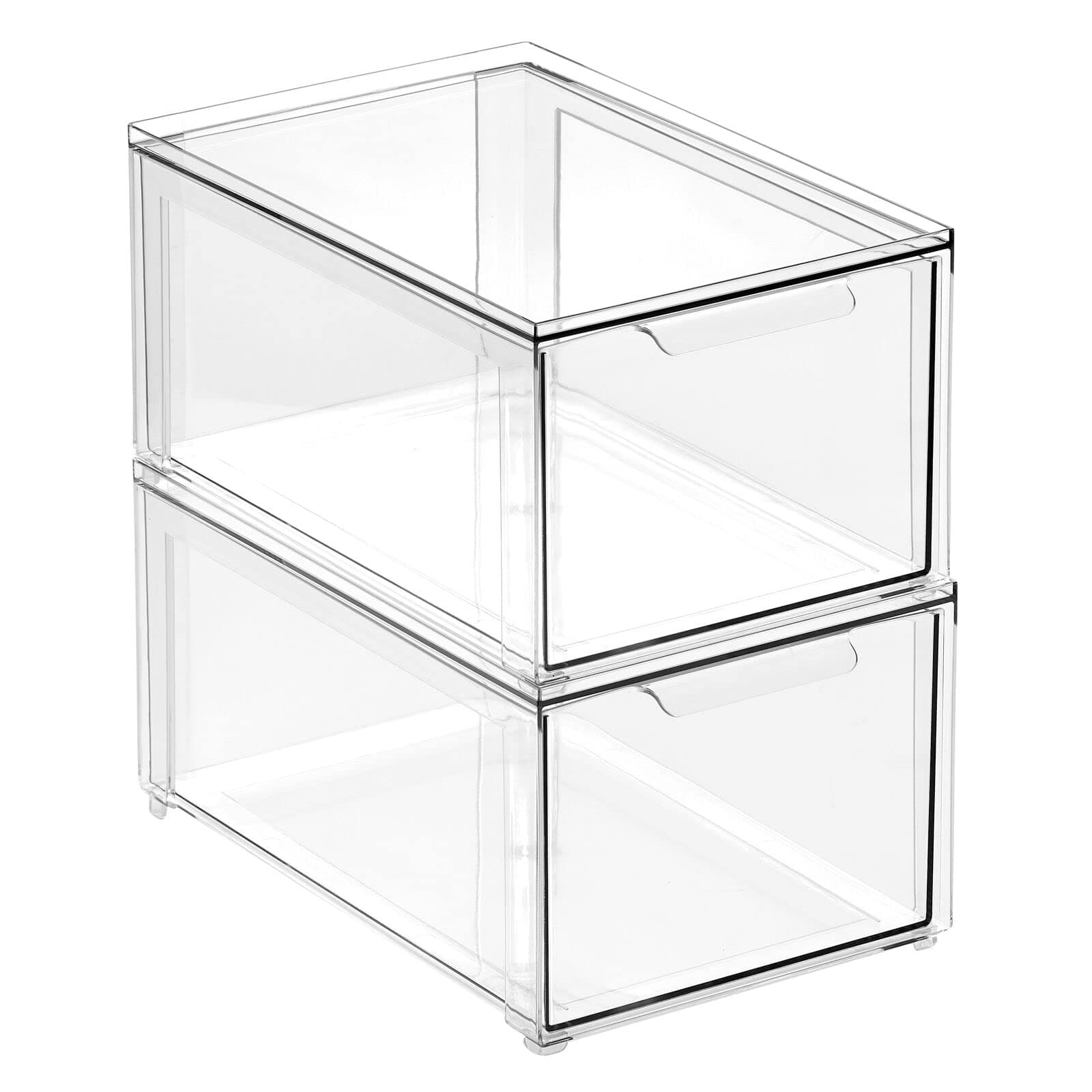 mDesign Plastic Closet Organizer Bin w/Pull Out Drawer - Stackable Storage for Closet - Organization for Shoes, Clothes, Bags, Totes, Small Linens, and More - Lumiere Collection - 2 Pack - Clear