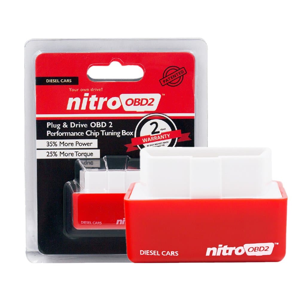 Nitro OBD2 Plug and Drive OBD2 Performance Chip Tuning Box Engine Diagnostic Tool for Diesel Car to Improve Power and Torque (Red)