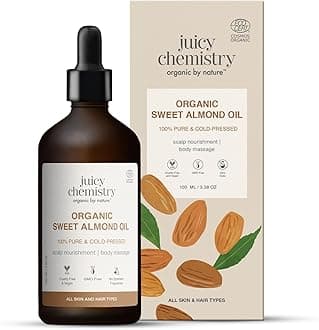 Juicy Chemistry Organic Sweet Almond Oil, 100 ml | 100% Pure, Cold-pressed, Certified Organic & Premium Theraupetic Grade Almond Oil for Skin & Hair