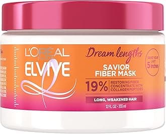 L'Oreal Paris Elvive Dream Lengths Savior Fiber Hair Mask with Collagen Peptides Concentrate to Revive and Restore, 3 Min Hair Treatment Formula, 12 Fl Oz