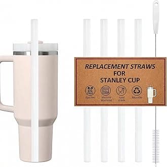 Reusable Straws for Stanley Cup 30oz | 40oz, Replacement Long Straw with 1 Brush for Stanley Cup Accessories，Food Grade & BPA Free, Machine washable（4 pack，30oz, Transparent White）